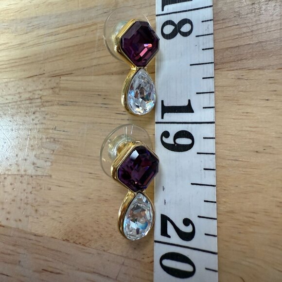 Vintage Swarovski S.A.L. Gold-Tone Pierced Earrings Crystal, Glam, Holiday, - Picture 7 of 7